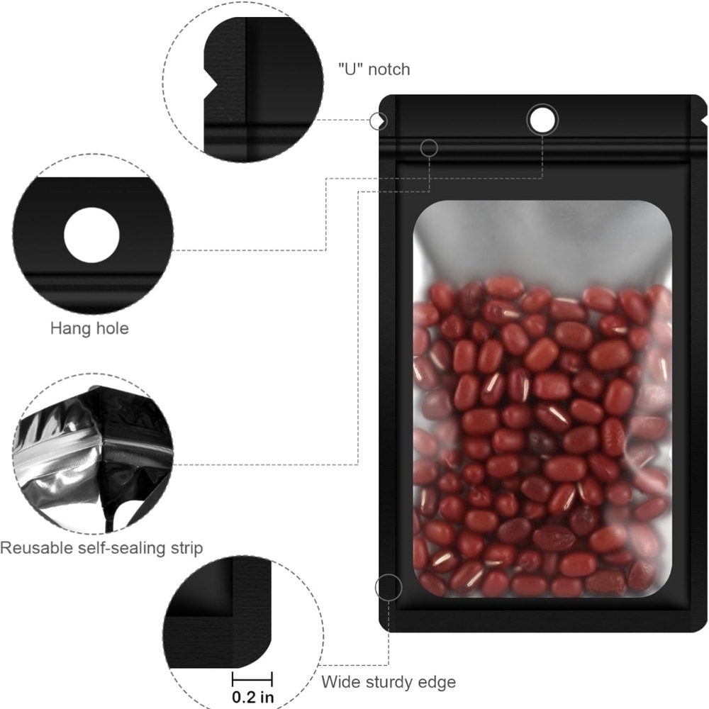 20pk Mylar Bags Resealable Packaging Bags w/ Matte Window (3" x 5.3") - Picture 3 of 5